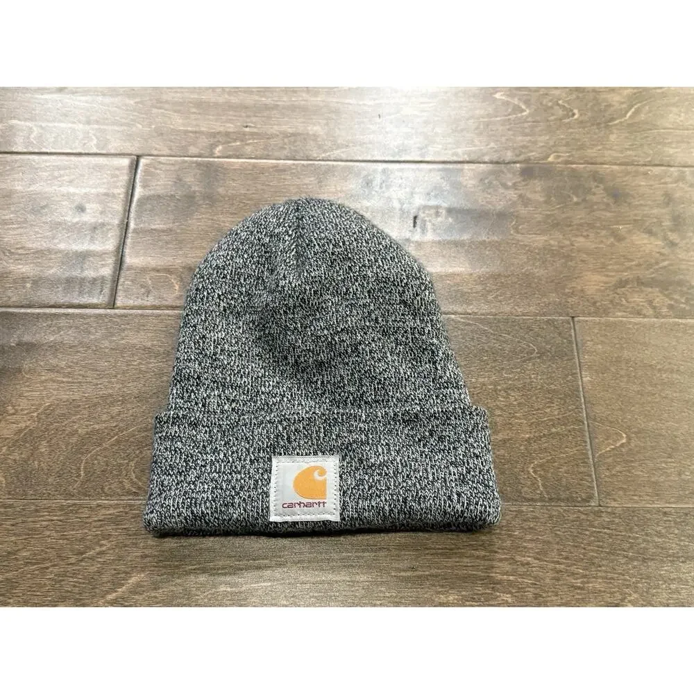Carhartt Unisex Gray Acrylic Knit Beanie Hat One Size Winter Logo USA A18 019